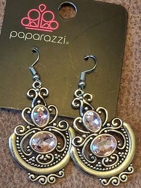 paparazzi Silver-Tone Earrings with Pink Stones